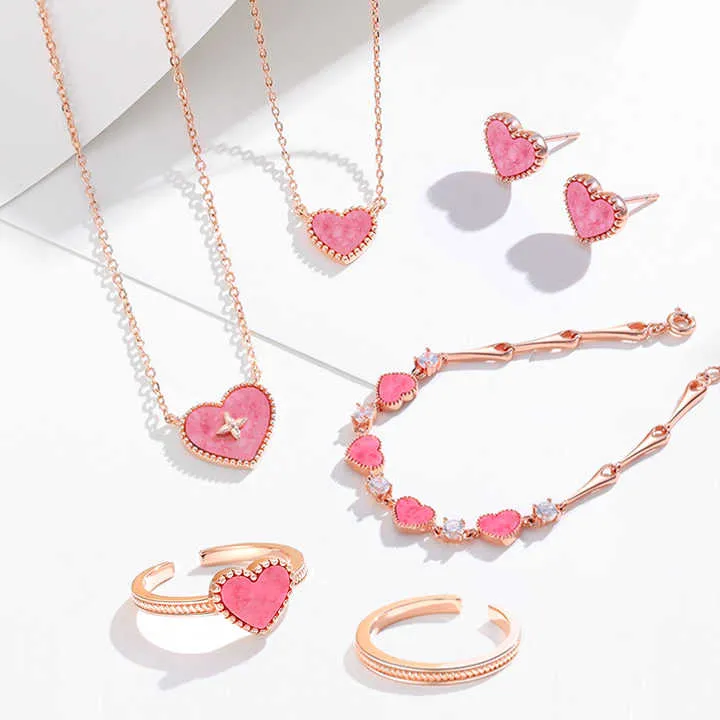 مجموعة مجوهرات عصرية للبيع بالجملة من الكوارتز الورديWholesale Fashion Rose Quartz Jewelry Set