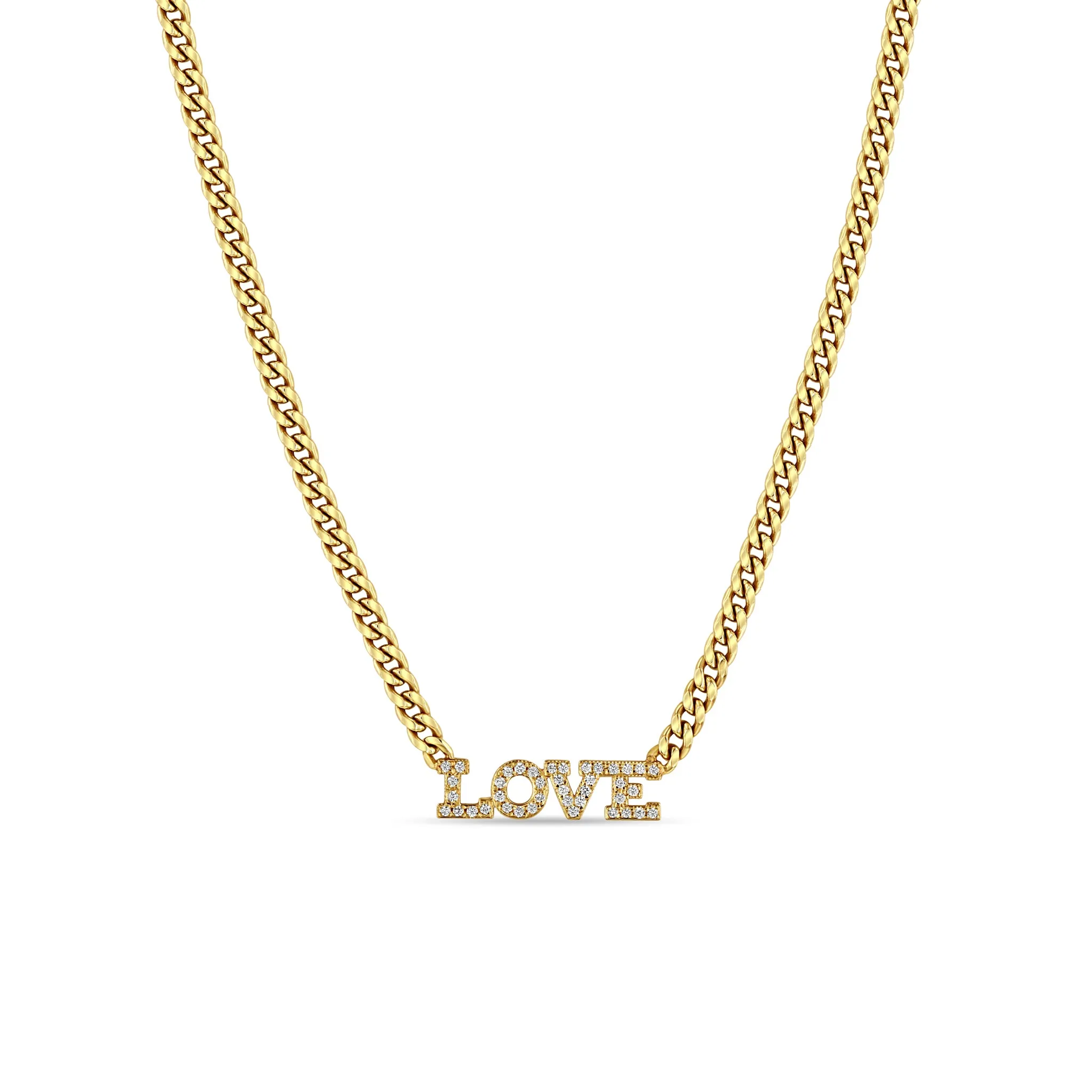 14k Pavé Diamond 4 Letter Small Curb Chain Necklace