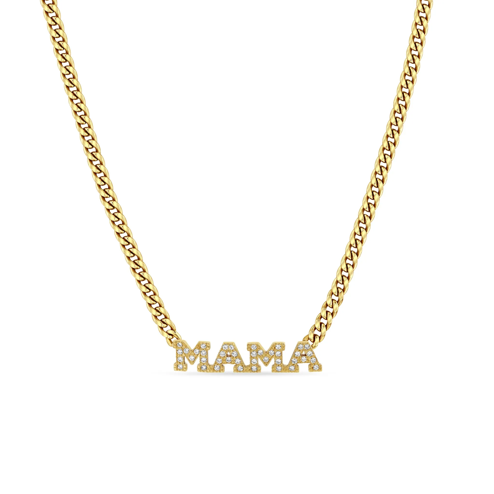 14k Pavé Diamond 4 Letter Small Curb Chain Necklace