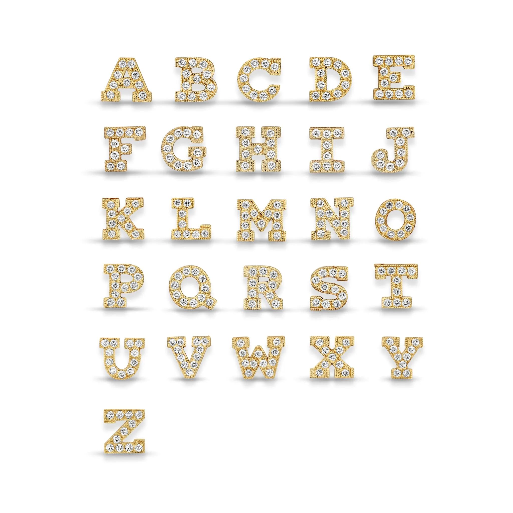 14k Pavé Diamond 4 Letter Small Curb Chain Necklace