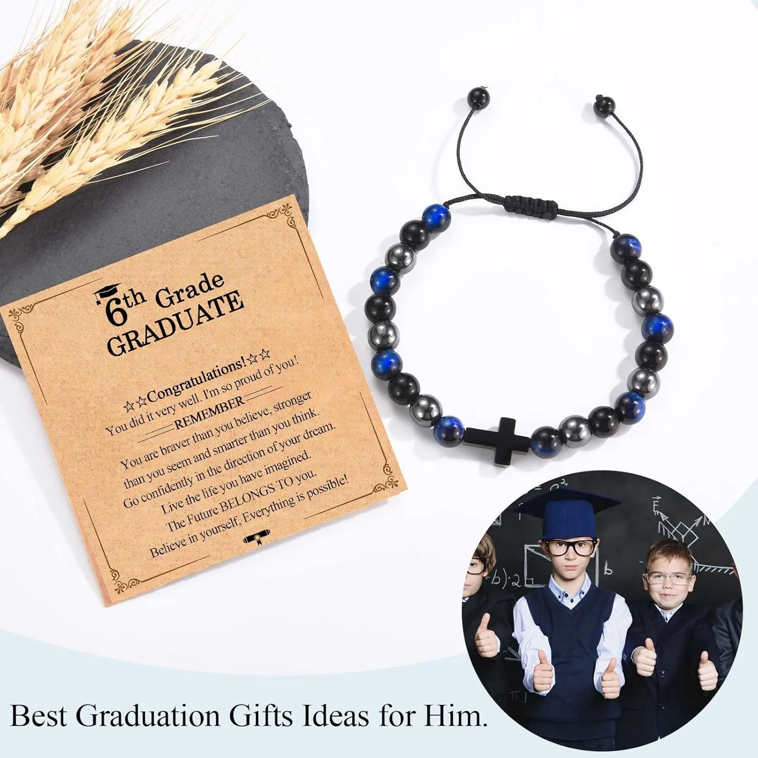 2025 Graduation Gifts for Him Boys Men, 5th 6th 8th Grade Kindergarten Preschool High School College Master Degree Elementary Middle School Graduation Cross Bracelet Gifts with Card for Him Boys