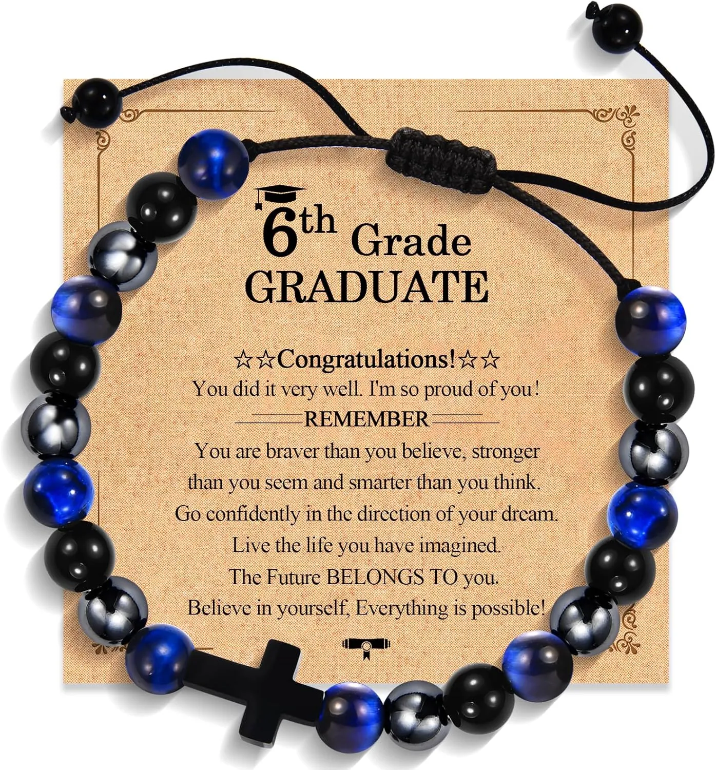 2025 Graduation Gifts for Him Boys Men, 5th 6th 8th Grade Kindergarten Preschool High School College Master Degree Elementary Middle School Graduation Cross Bracelet Gifts with Card for Him Boys