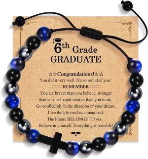 2025 Graduation Gifts for Him Boys Men, 5th 6th 8th Grade Kindergarten Preschool High School College Master Degree Elementary Middle School Graduation Cross Bracelet Gifts with Card for Him Boys