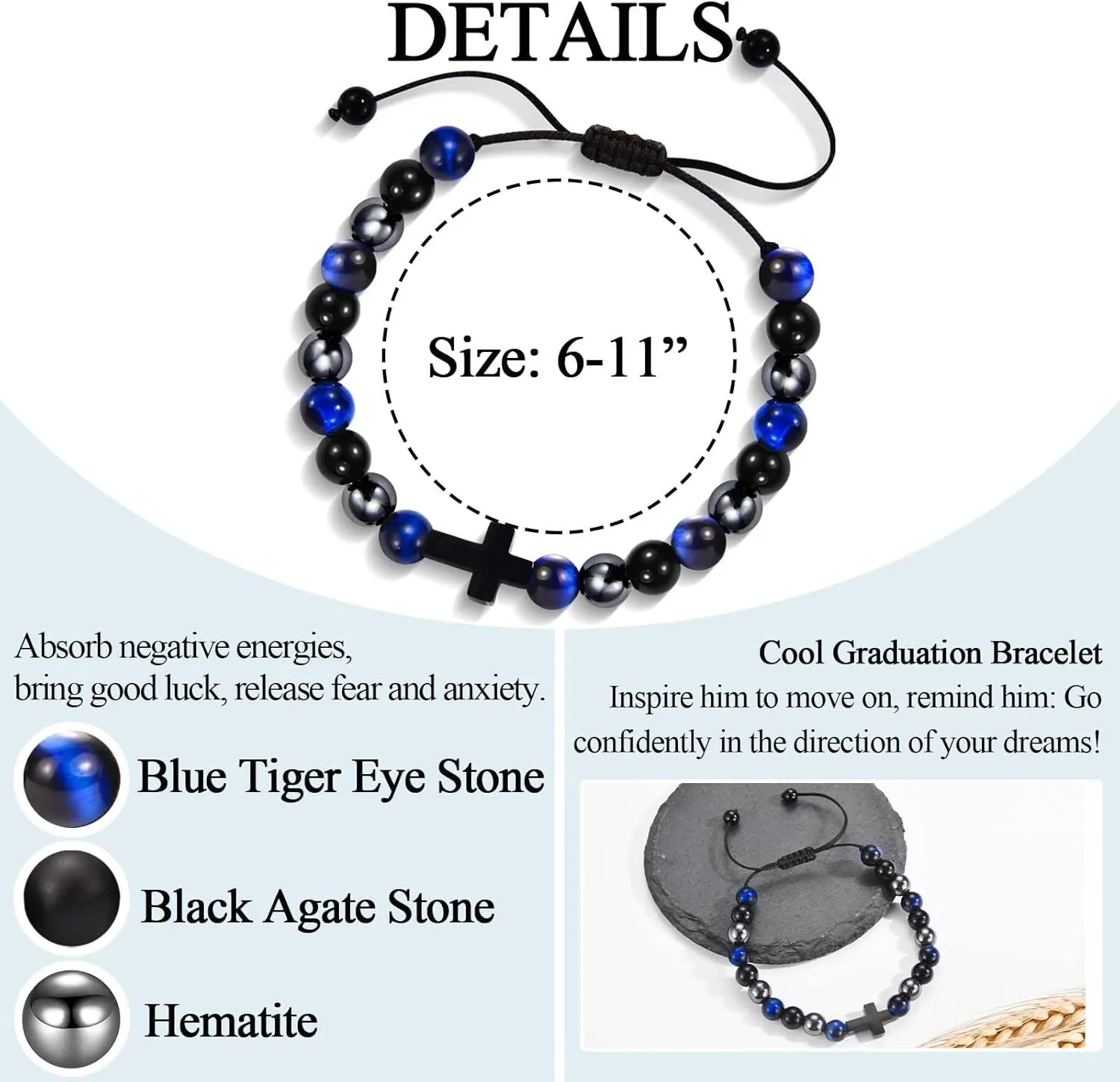 2025 Graduation Gifts for Him Boys Men, 5th 6th 8th Grade Kindergarten Preschool High School College Master Degree Elementary Middle School Graduation Cross Bracelet Gifts with Card for Him Boys
