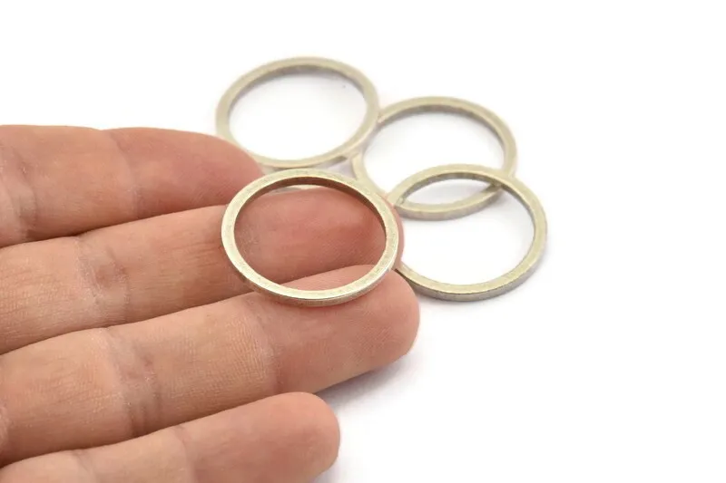 25mm Circle Connectors, 8 Antique Silver Plated Brass Circle Connectors (25x2x2mm) E009 H1205