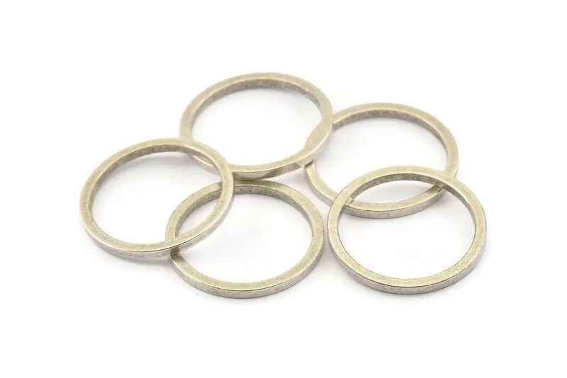 25mm Circle Connectors, 8 Antique Silver Plated Brass Circle Connectors (25x2x2mm) E009 H1205