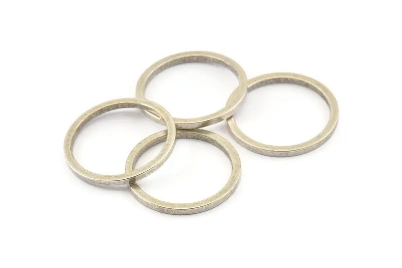 25mm Circle Connectors, 8 Antique Silver Plated Brass Circle Connectors (25x2x2mm) E009 H1205