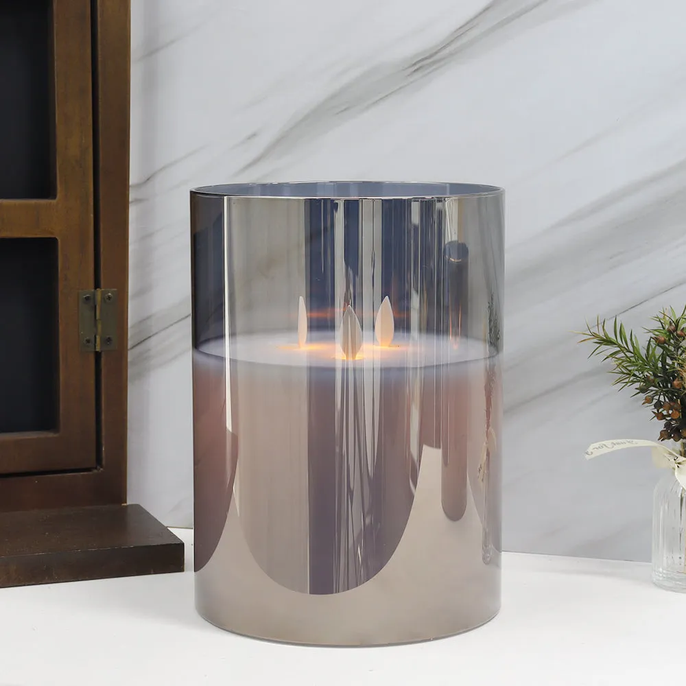 8" High 3-Wick Glass Flameless Candles