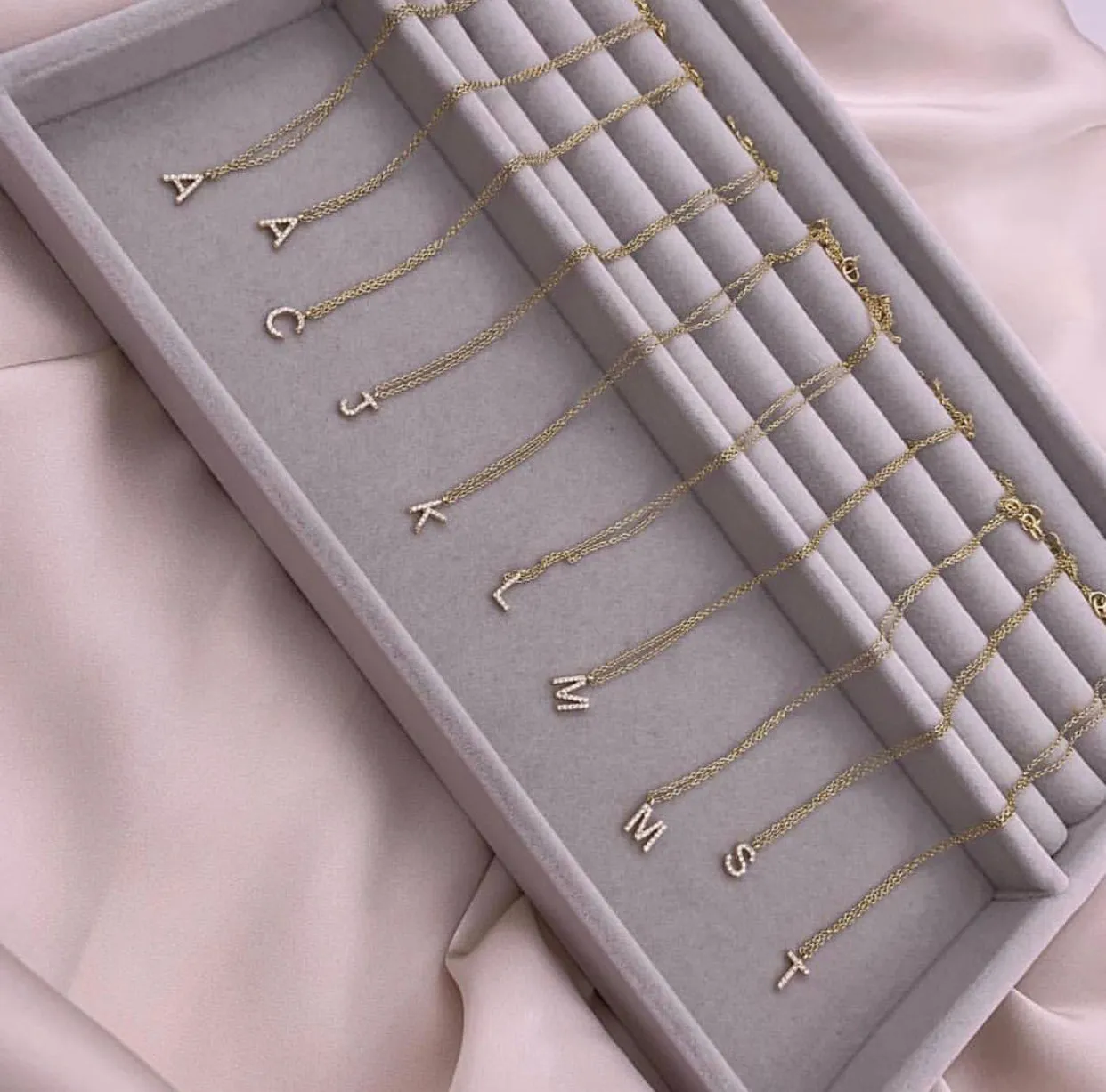 ABC Initial Diamond Necklace Rose Gold
