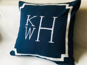 Blue Monogram Throw Pillow Covers, Blue Accent Sofa  Pillows by Snazzy Living