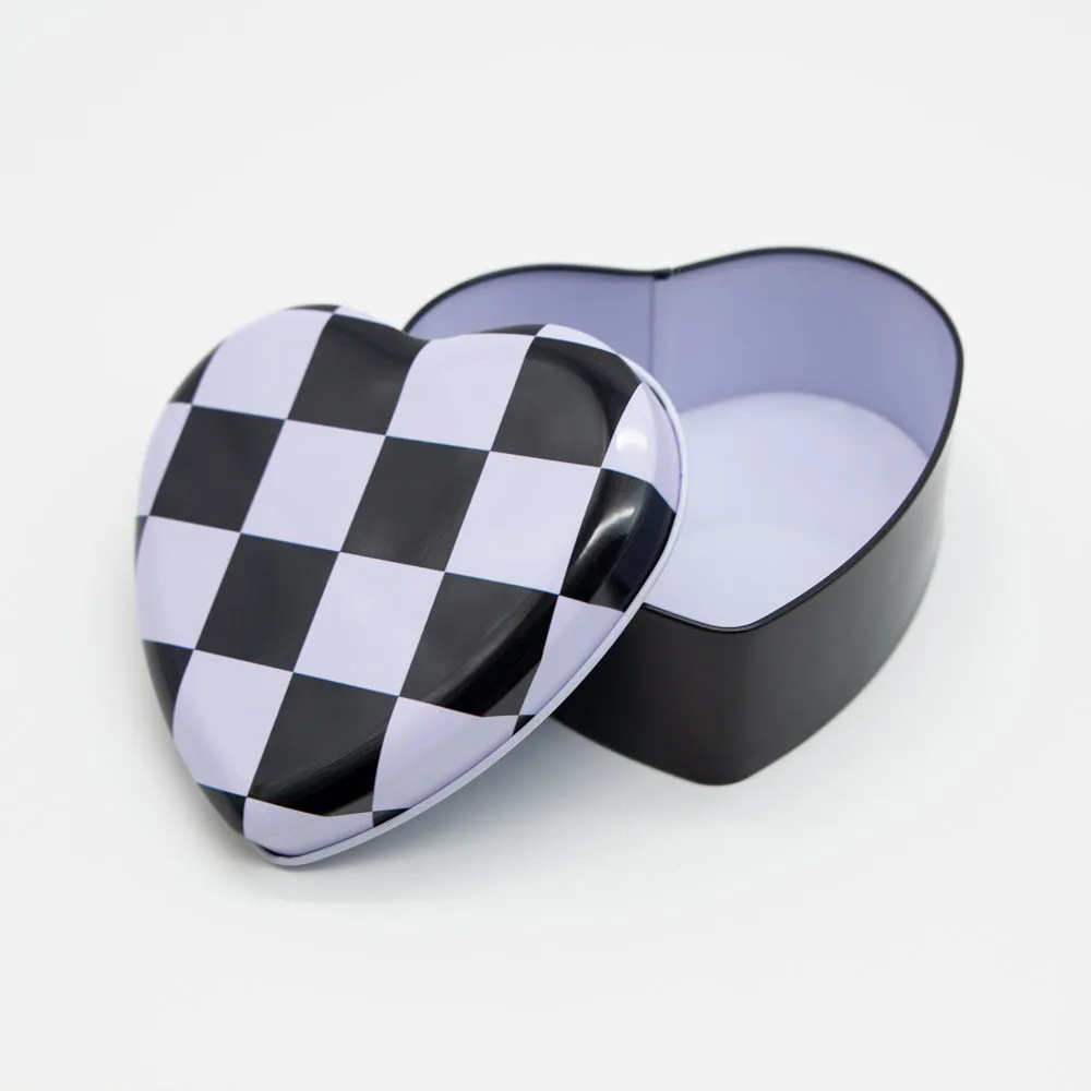Checkers Heart-Shaped Metal Tin