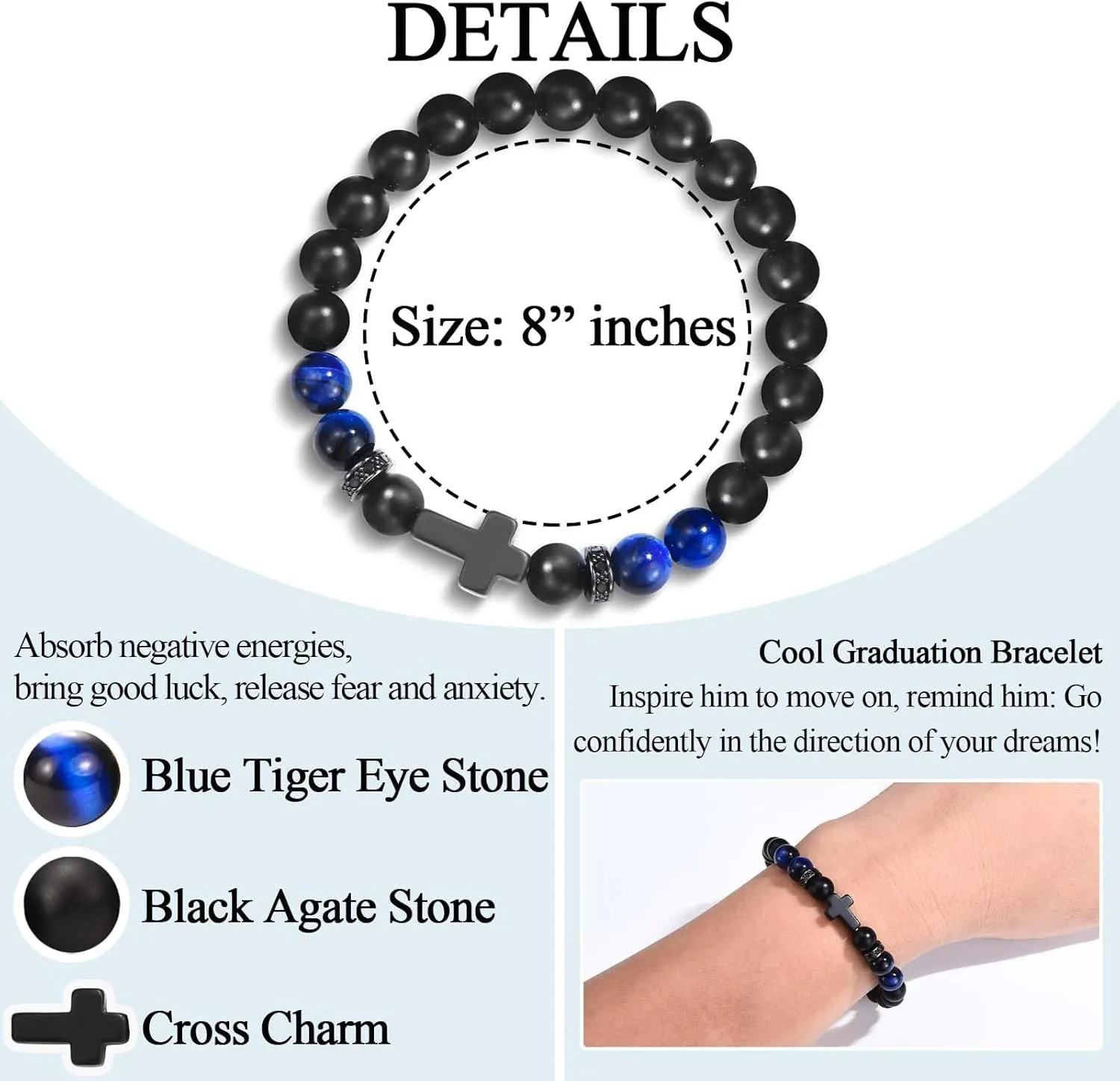 Class of 2025 Graduation Gifts for Him Boys Men, 5th 6th 8th Grade Kindergarten Preschool High School College Master Degree Elementary Middle School Graduation Cross Bracelet Gifts with Card for Him Boys