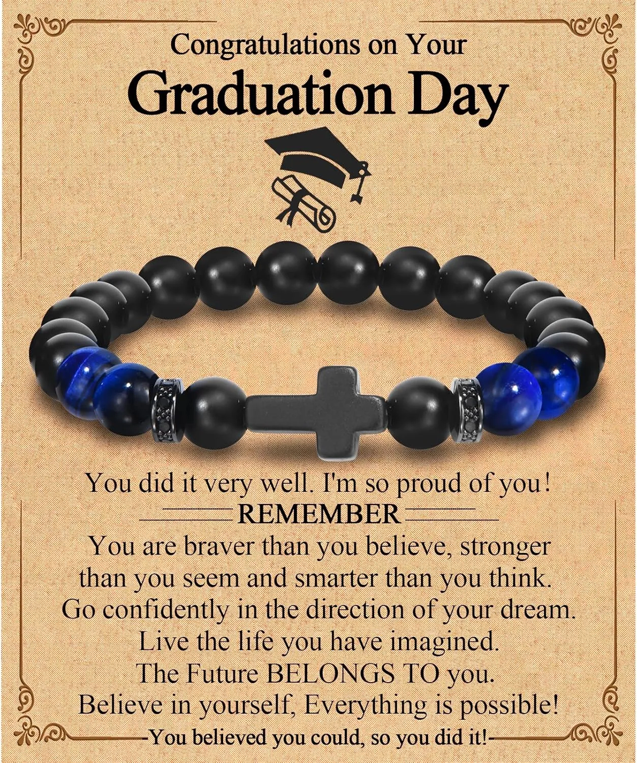 Class of 2025 Graduation Gifts for Him Boys Men, 5th 6th 8th Grade Kindergarten Preschool High School College Master Degree Elementary Middle School Graduation Cross Bracelet Gifts with Card for Him Boys