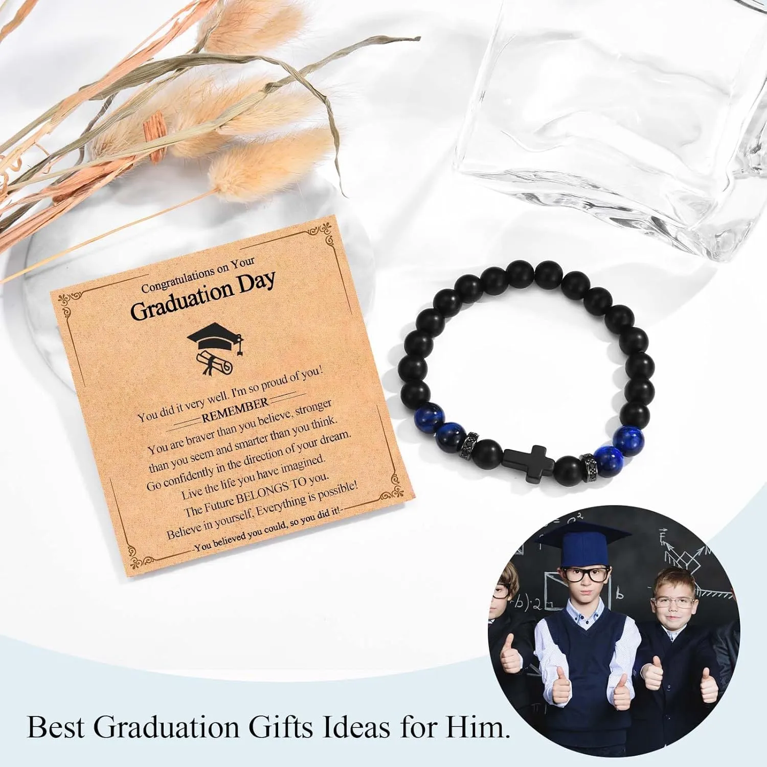 Class of 2025 Graduation Gifts for Him Boys Men, 5th 6th 8th Grade Kindergarten Preschool High School College Master Degree Elementary Middle School Graduation Cross Bracelet Gifts with Card for Him Boys