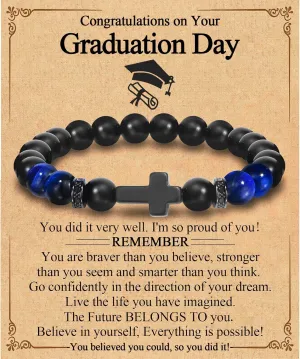 Class of 2025 Graduation Gifts for Him Boys Men, 5th 6th 8th Grade Kindergarten Preschool High School College Master Degree Elementary Middle School Graduation Cross Bracelet Gifts with Card for Him Boys