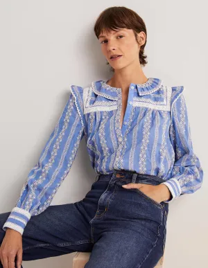 Crochet Trim Blouse-Chambray