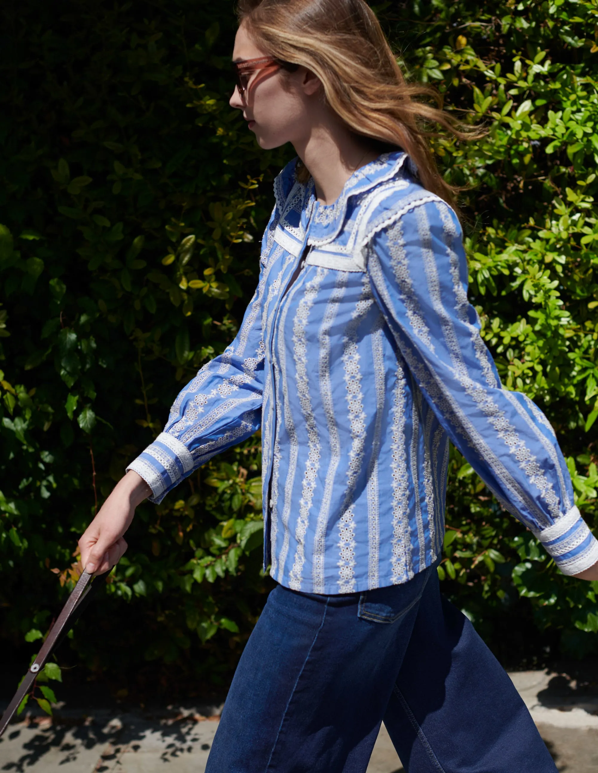 Crochet Trim Blouse-Chambray