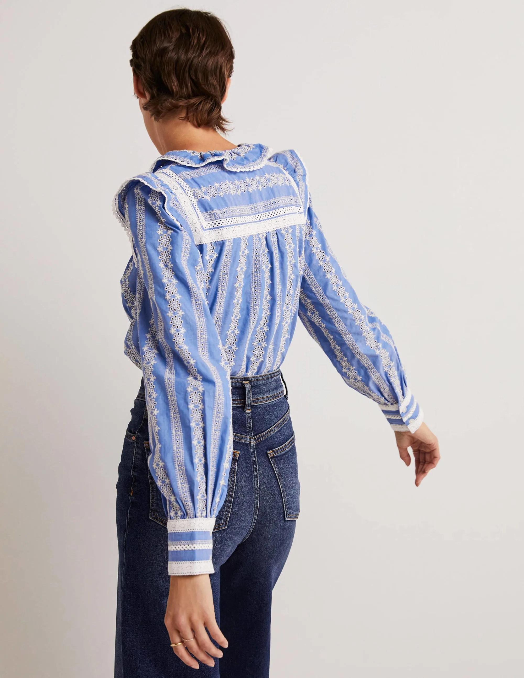 Crochet Trim Blouse-Chambray