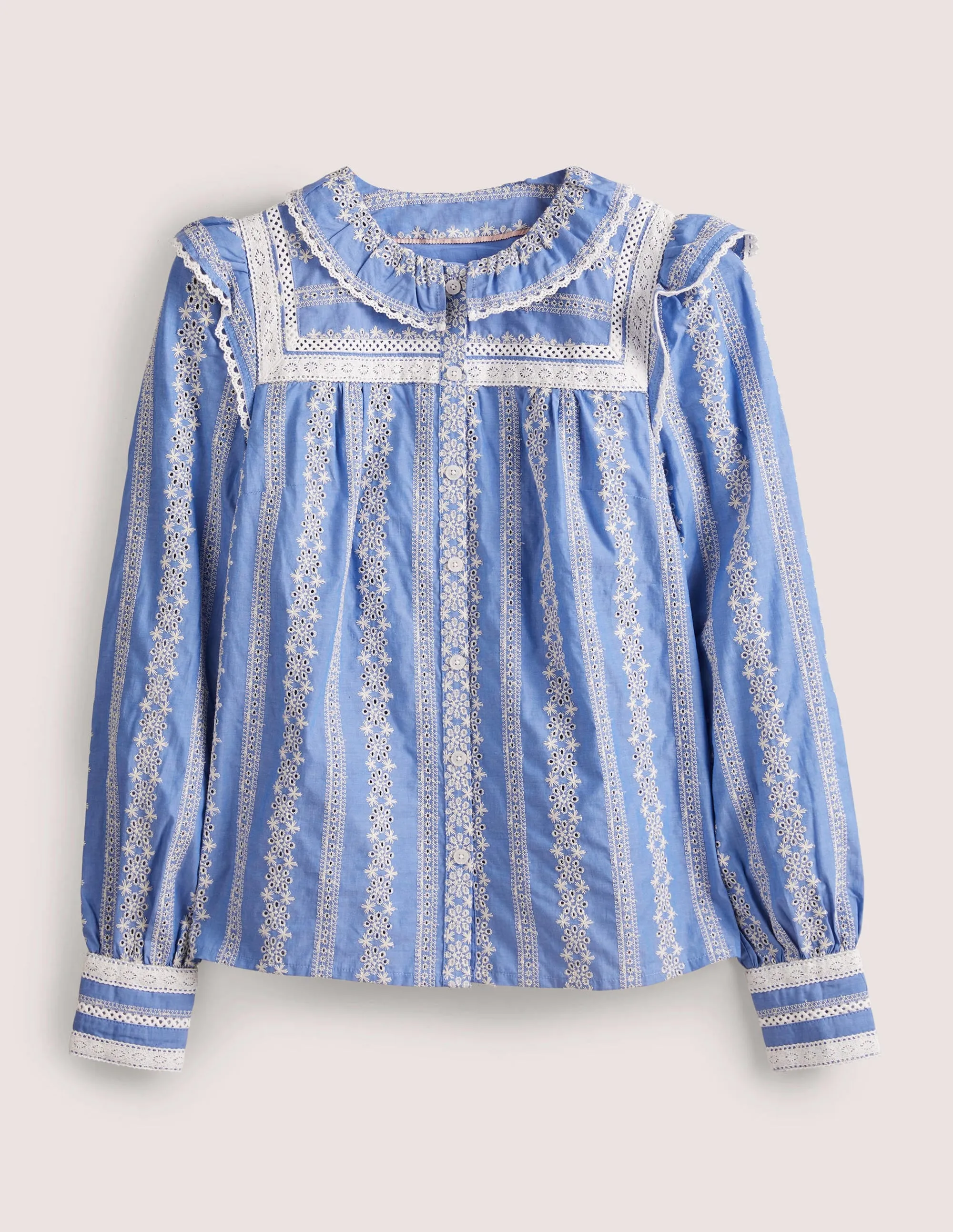 Crochet Trim Blouse-Chambray