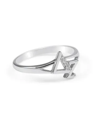 Delta Zeta Diagonal Sterling Silver Ring with Simulated Diamonds