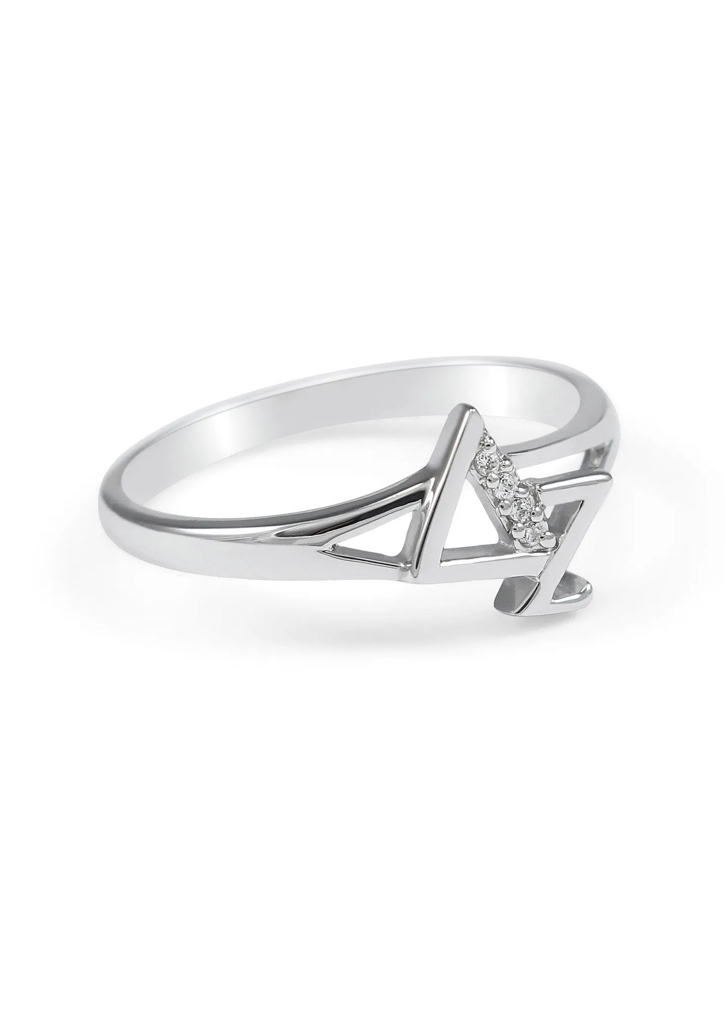Delta Zeta Diagonal Sterling Silver Ring with Simulated Diamonds
