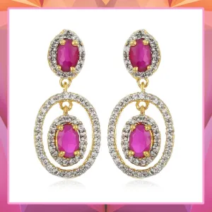 Drop Earring With White And Pink AD Stones