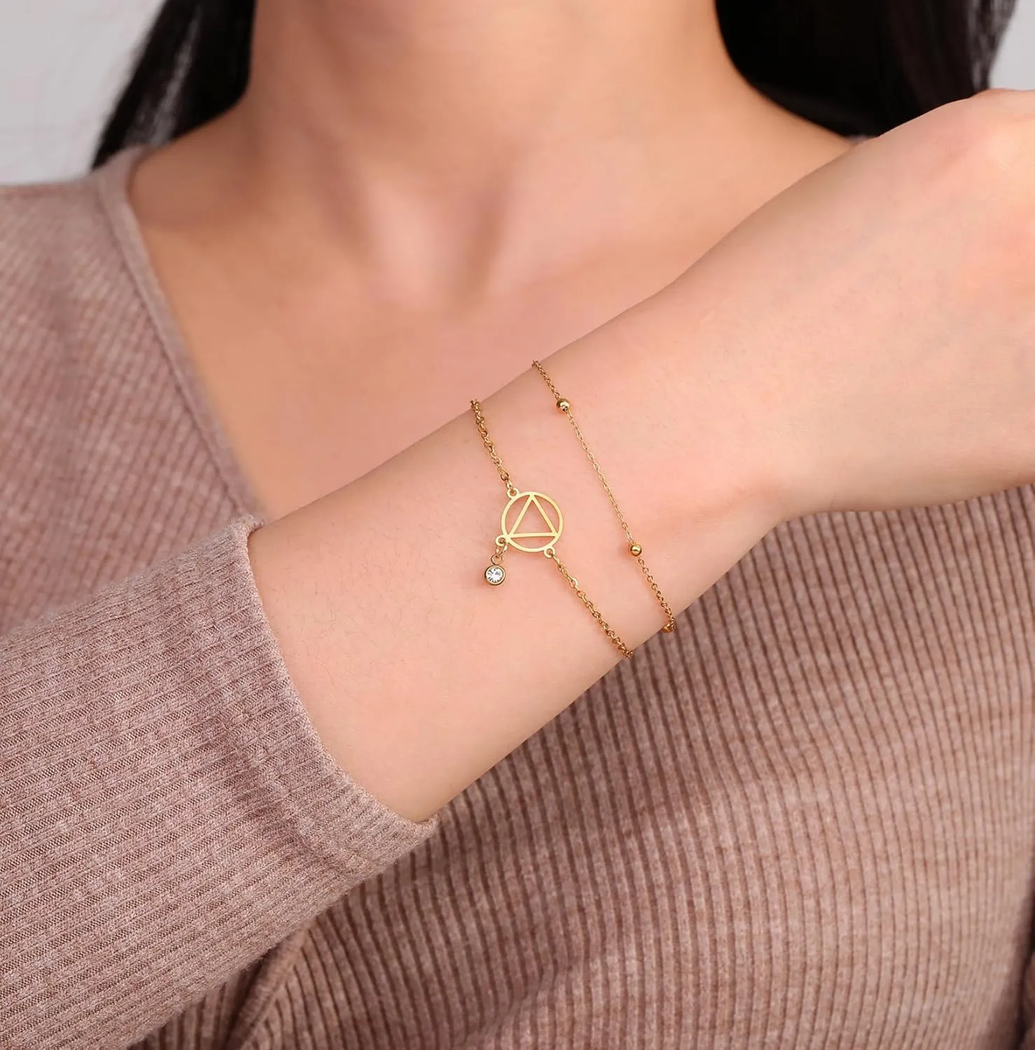 EUEAVAN Alcoholics Anonymous AA Bracelet Circle Triangle Healing Charm Sober Recovery Jewelry New Beginnings Sobriety Gift for Women