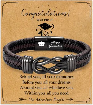 Graduation Gifts for Him, Class of 2025 High School College Graduation Gifts for Son, Grandson, Nephew, Brother, Adjustable Infinity Leather Bracelet for Men Boys
