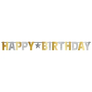Happy Birthday Giant Foil Leter Banner Silver & Gold