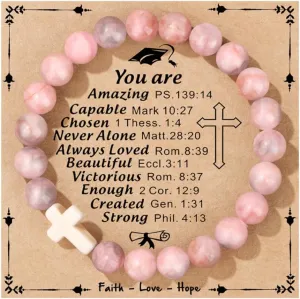 JoycuFF     Class of 2025 Gifts Graduation Bracelets Cross Bead Bracelet for Girls Inspirational Graduation Bracelet for Women Girls