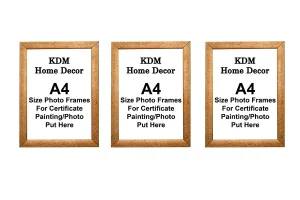 KDM HOME DECOR Flexible Glass & Synthetic Wood A4 Size Modern Photo Frame for Wall Decoration certificate & documents Size in Inches A4 (8.2x11.6) Golden Color 0.5 inch Stick (Pack-3)