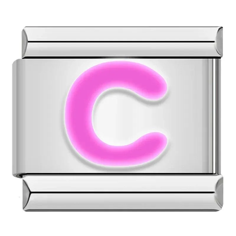 Letter C in Pink, on Silver