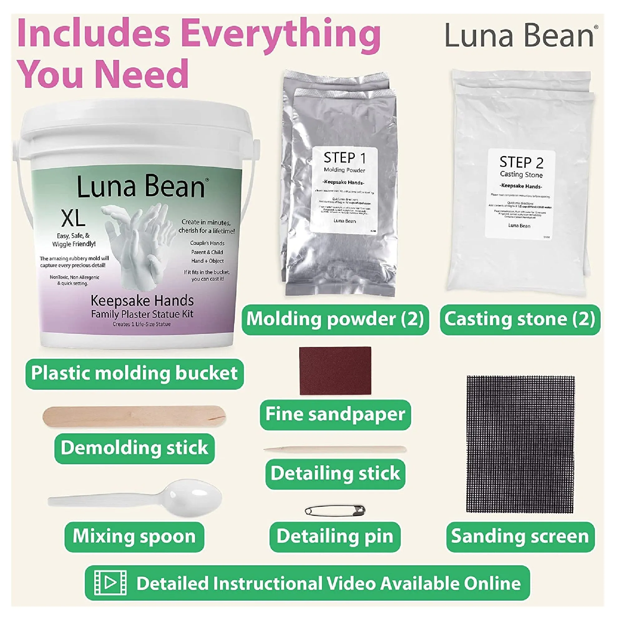 Luna Bean Keepsake Hands Casting KIT |  Family Hand Molding | Clasped Group Hand Sculpture KIT & Molding KIT