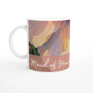 'Maid of Honor' 11oz White Ceramic Mug | Bridal Collection with 'Hibiscus' Artwork by American Artist Barbara Cleary