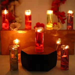 MANOGYAM Smokeless Decorated Candle | Beautiful Glass Jelly Gel Candles | Home Décor | for Diwali Decoration | Spa | Birthdays Party | Festivals | Set of 12 Luxury Multicolor