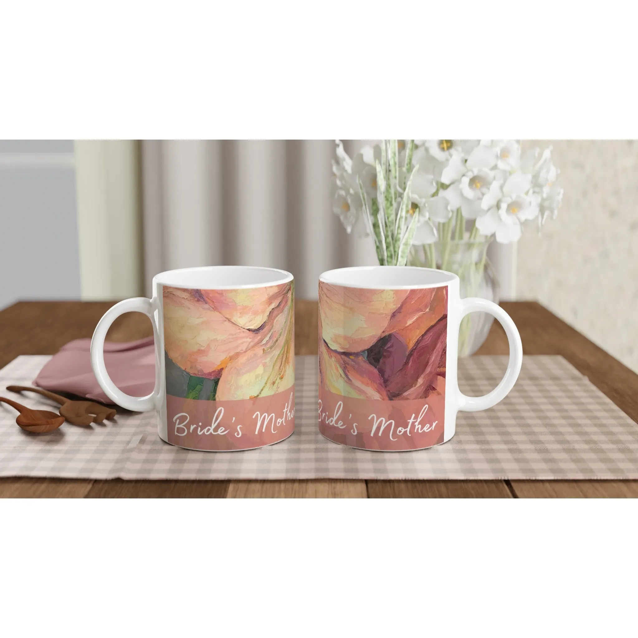 'Mother of the Bride' 11oz White Ceramic Mug | Bridal Collection with 'Amaryllis' Artwork by American Artist Barbara Cleary