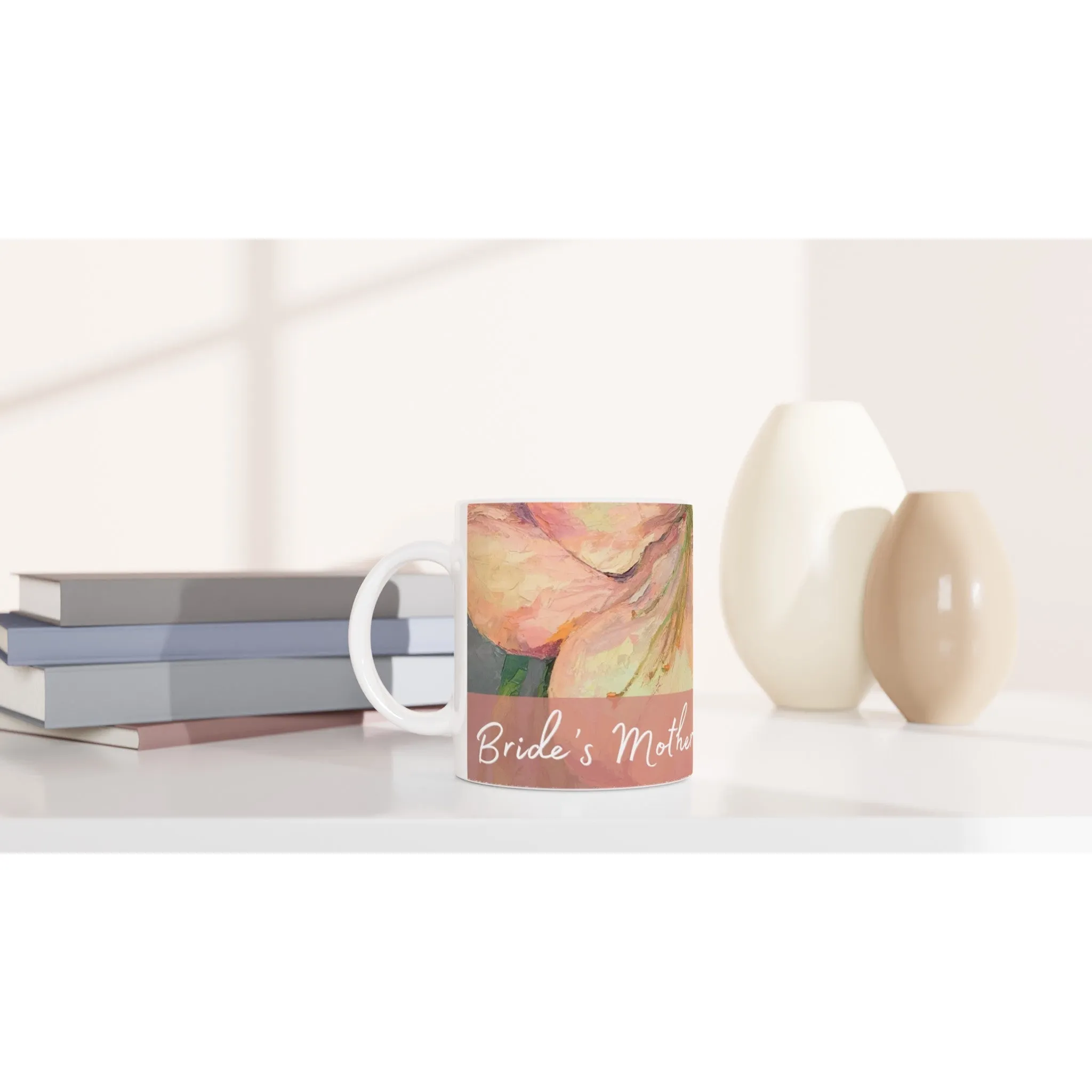 'Mother of the Bride' 11oz White Ceramic Mug | Bridal Collection with 'Amaryllis' Artwork by American Artist Barbara Cleary