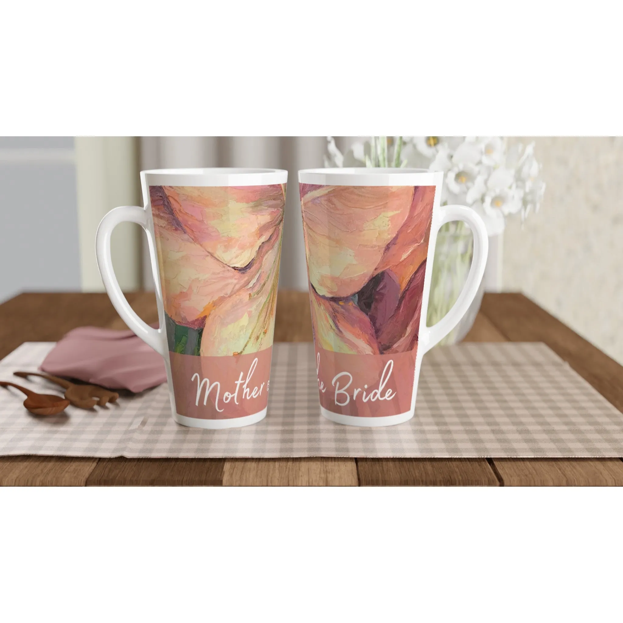 'Mother of the Bride' 17oz White Ceramic Latte Mug | Bridal Collection with 'Amaryllis' Artwork by American Artist Barbara Cleary