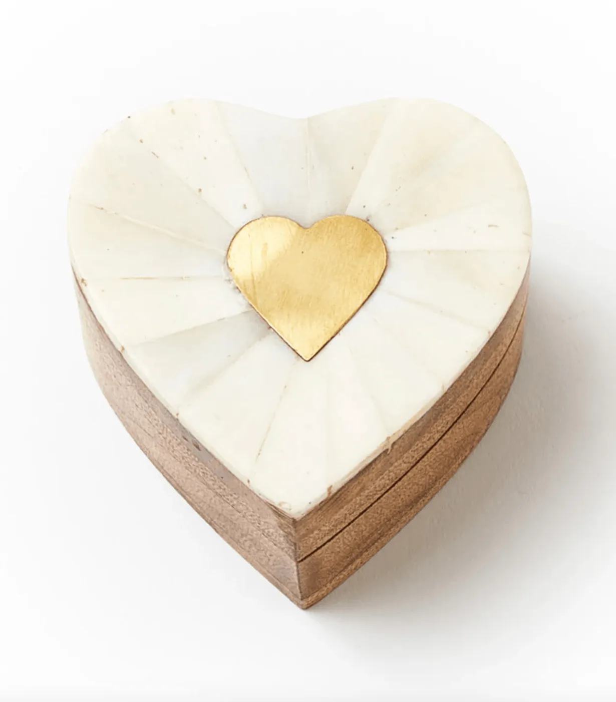 Mukhendu Heart Keepsake Box - Bone, Brass Inlay