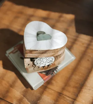 Mukhendu Heart Keepsake Box - Bone, Brass Inlay
