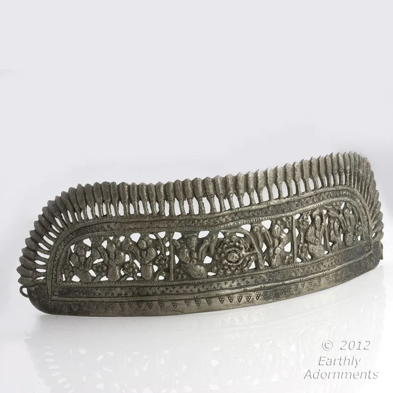 skvs101(e)-Antique Chinese coin silver repoussé wedding crown. skvs101