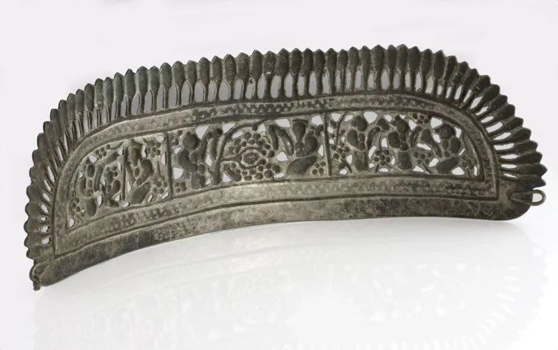 skvs101(e)-Antique Chinese coin silver repoussé wedding crown. skvs101