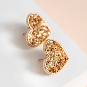 Stardust Glitter Gold Heart Earrings