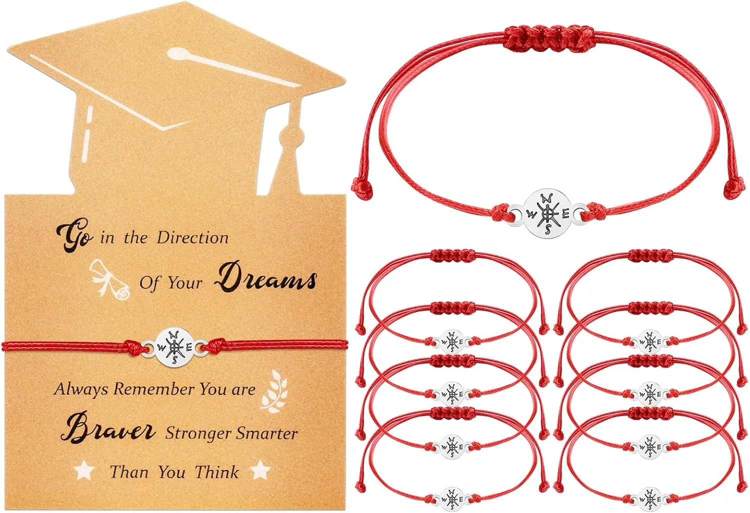 Woanger 50 Sets Graduation Bracelets Bulk 2025 Graduation Gifts Adjustable Bracelet with Card for Grad Students