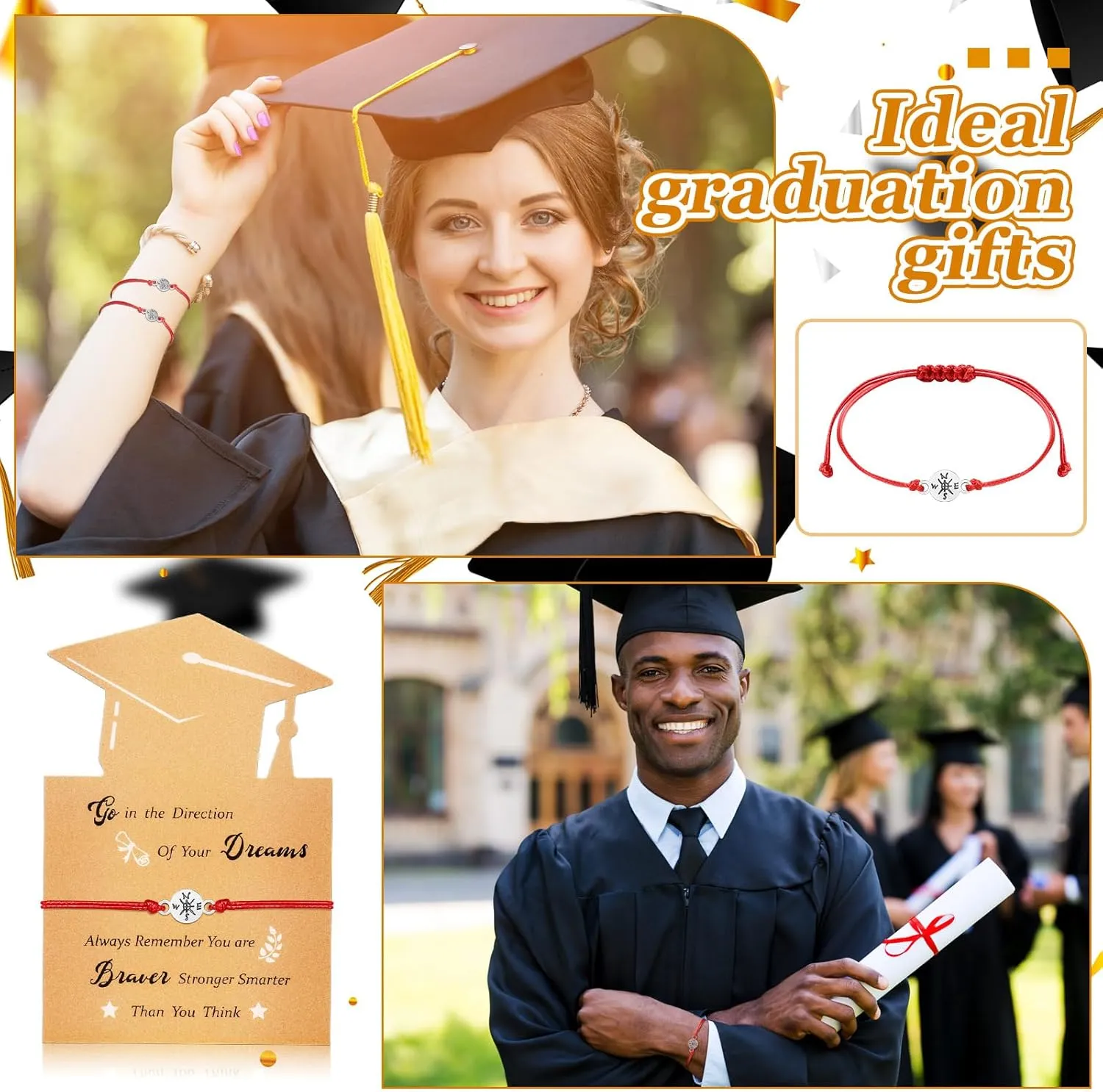Woanger 50 Sets Graduation Bracelets Bulk 2025 Graduation Gifts Adjustable Bracelet with Card for Grad Students