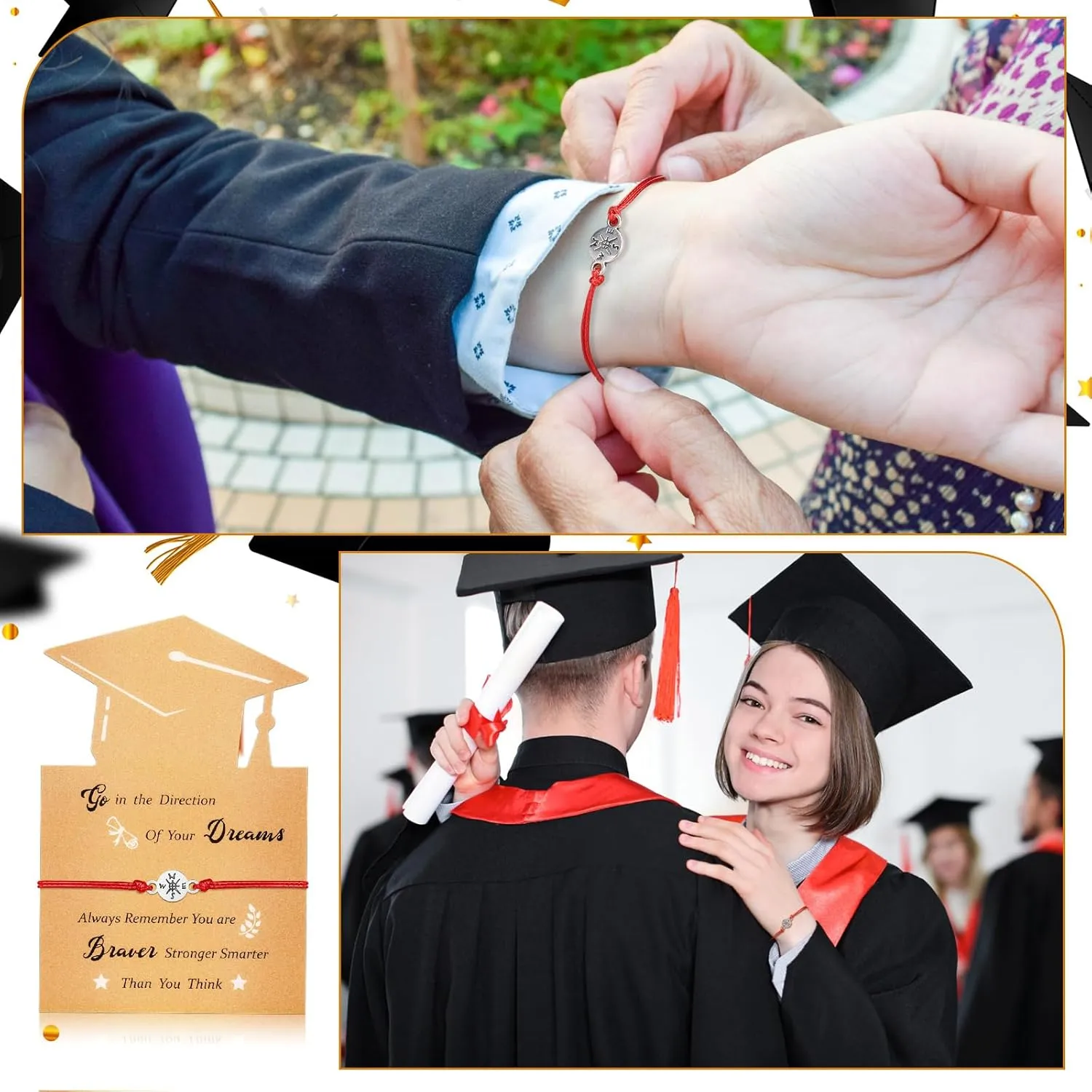 Woanger 50 Sets Graduation Bracelets Bulk 2025 Graduation Gifts Adjustable Bracelet with Card for Grad Students